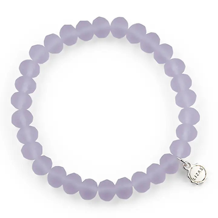 Lizas Quadro Big Bright Colours stretch bracelet with frosted lavender faceted crystal beads.
