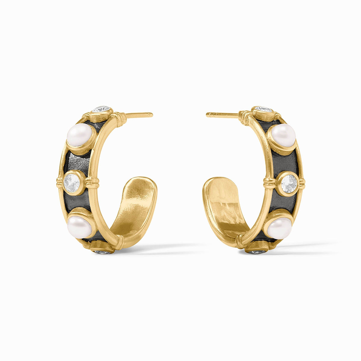 Gold-plated shell pearl hoop earring with cubic zirconia post