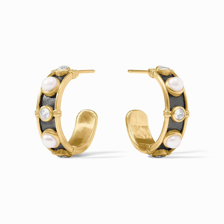 Gold-plated shell pearl hoop earring with cubic zirconia post