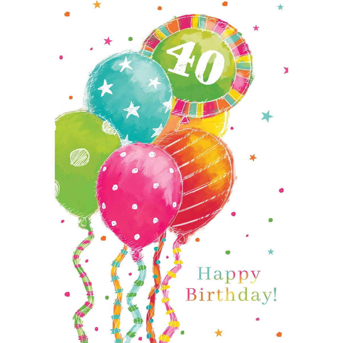 Glittery 'Happy Birthday' greeting card with inside message celebrating a 40th birthday.