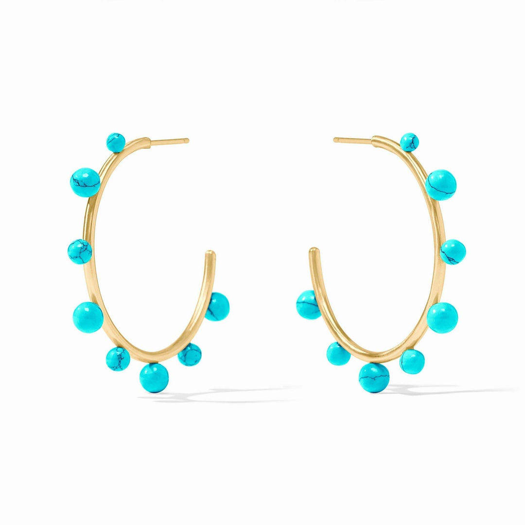 Large turquoise hydra stone hoop earring with gold plating