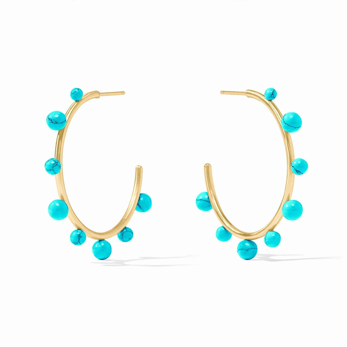 Large turquoise hydra stone hoop earring with gold plating