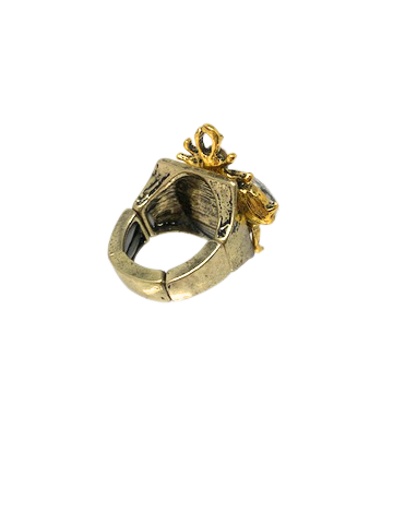 Silver pave rhinestone bee ring with a one-inch length.
