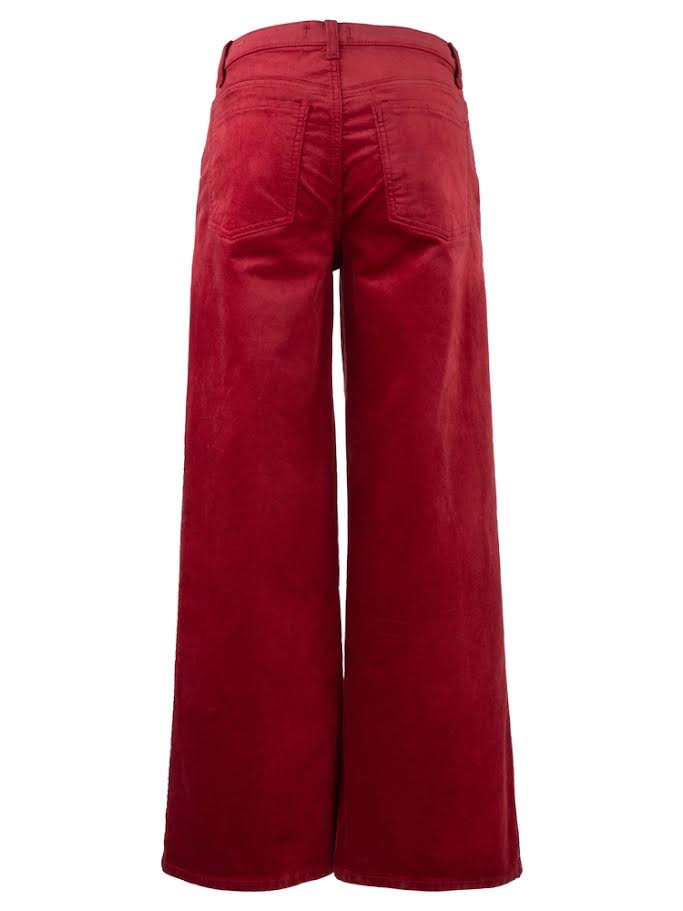 Women's blue denim high-rise flare jeans with a relaxed fit.