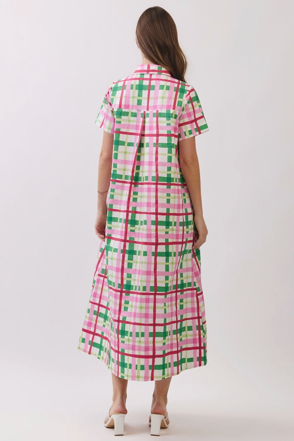 Amara Plaid Button Down Midi Dress
