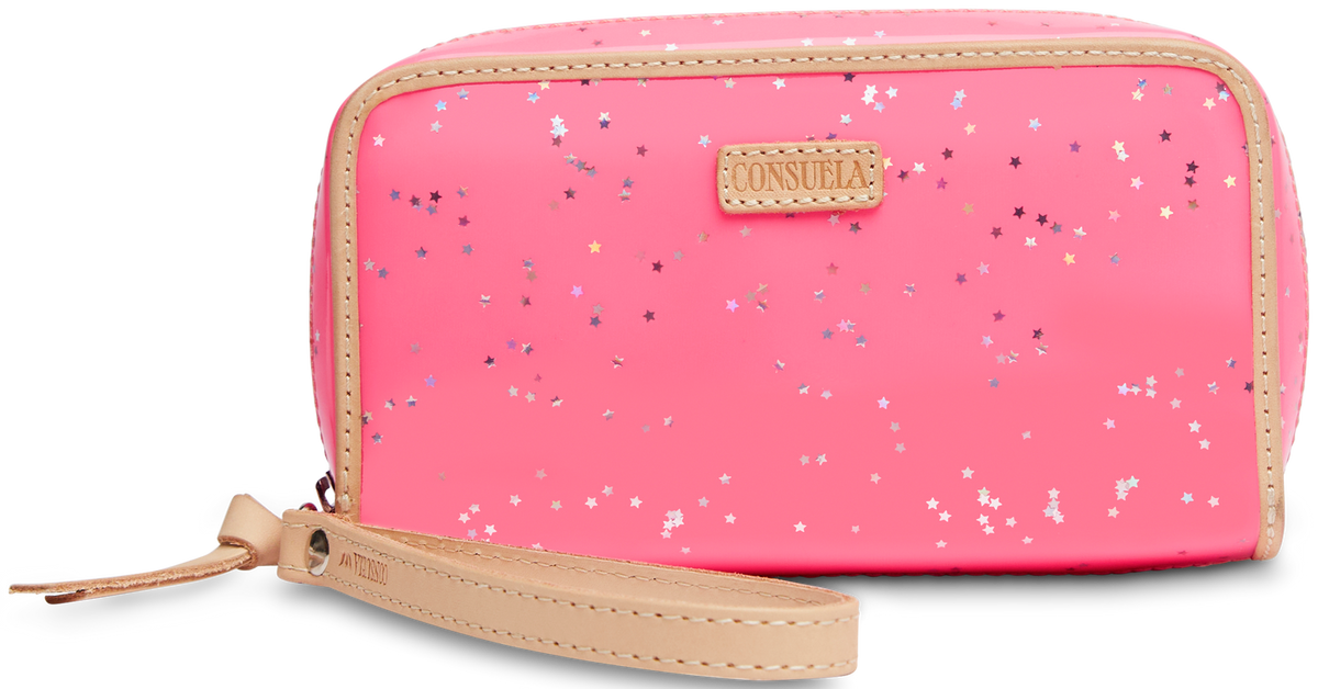 Natural untreated leather Shine wristlet wallet with detachable strap.