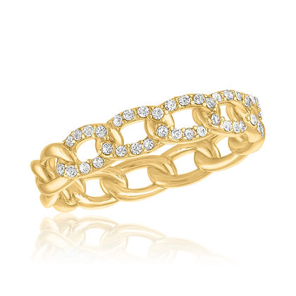 Gold CZ layered ring set with a delicate chain-link band featuring small clear stones.