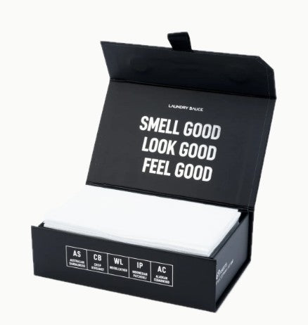 Box of Luxury Scented Dryer Sheets with bold signature scents to fight static and soften fabrics.