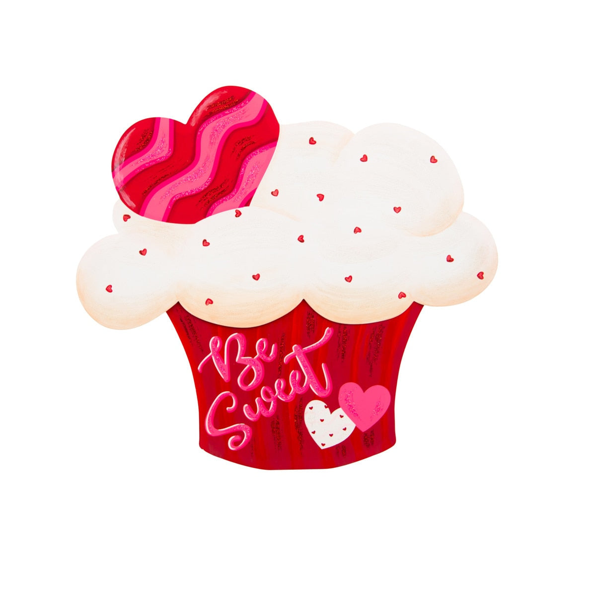 Be Sweet cupcake-shaped stake with pastel pink frosting texture on a white base.