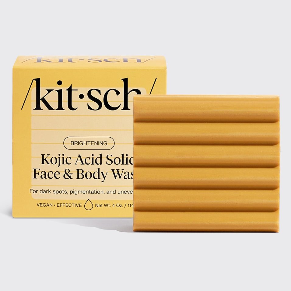 Kojic Acid Face and Body Bar soap bar with natural earth tones in plastic-free vegan packaging