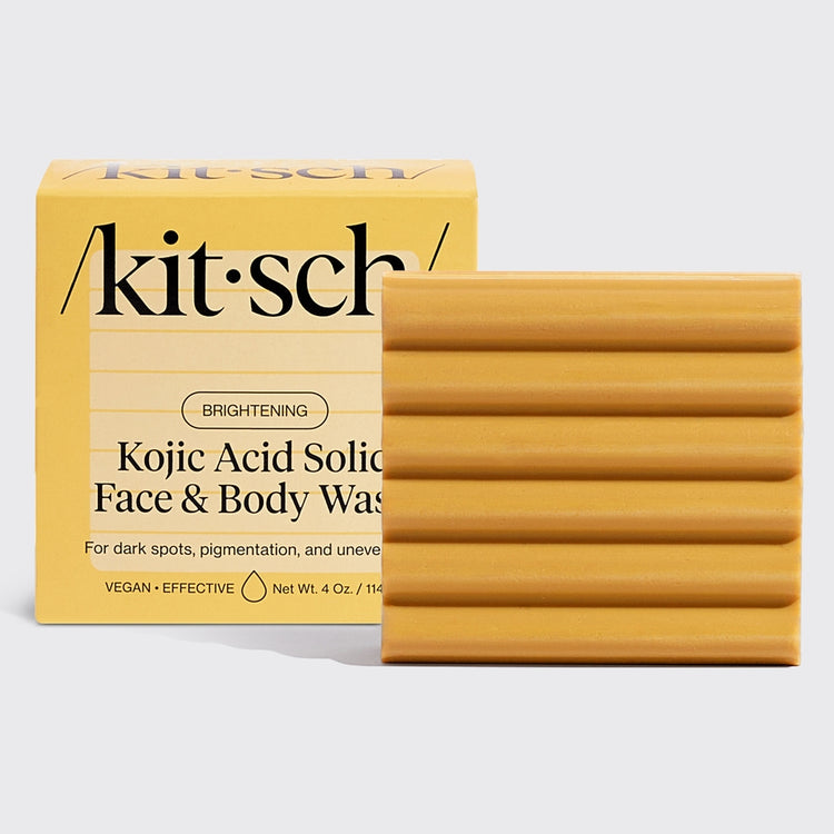 Kojic Acid Face and Body Bar soap bar with natural earth tones in plastic-free vegan packaging
