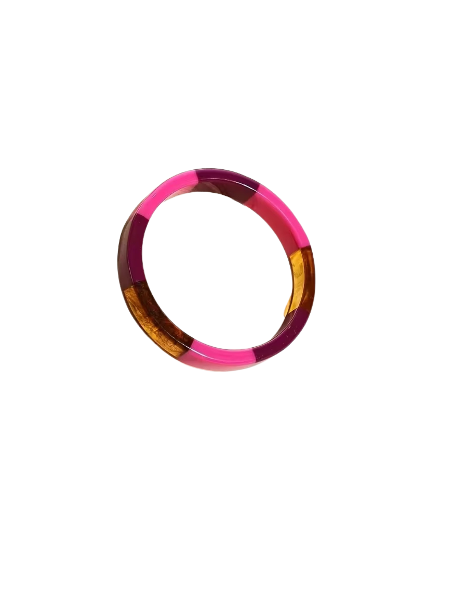 Patchwork Tempered Bracelet featuring alternating segments of pink, purple, and amber resin.