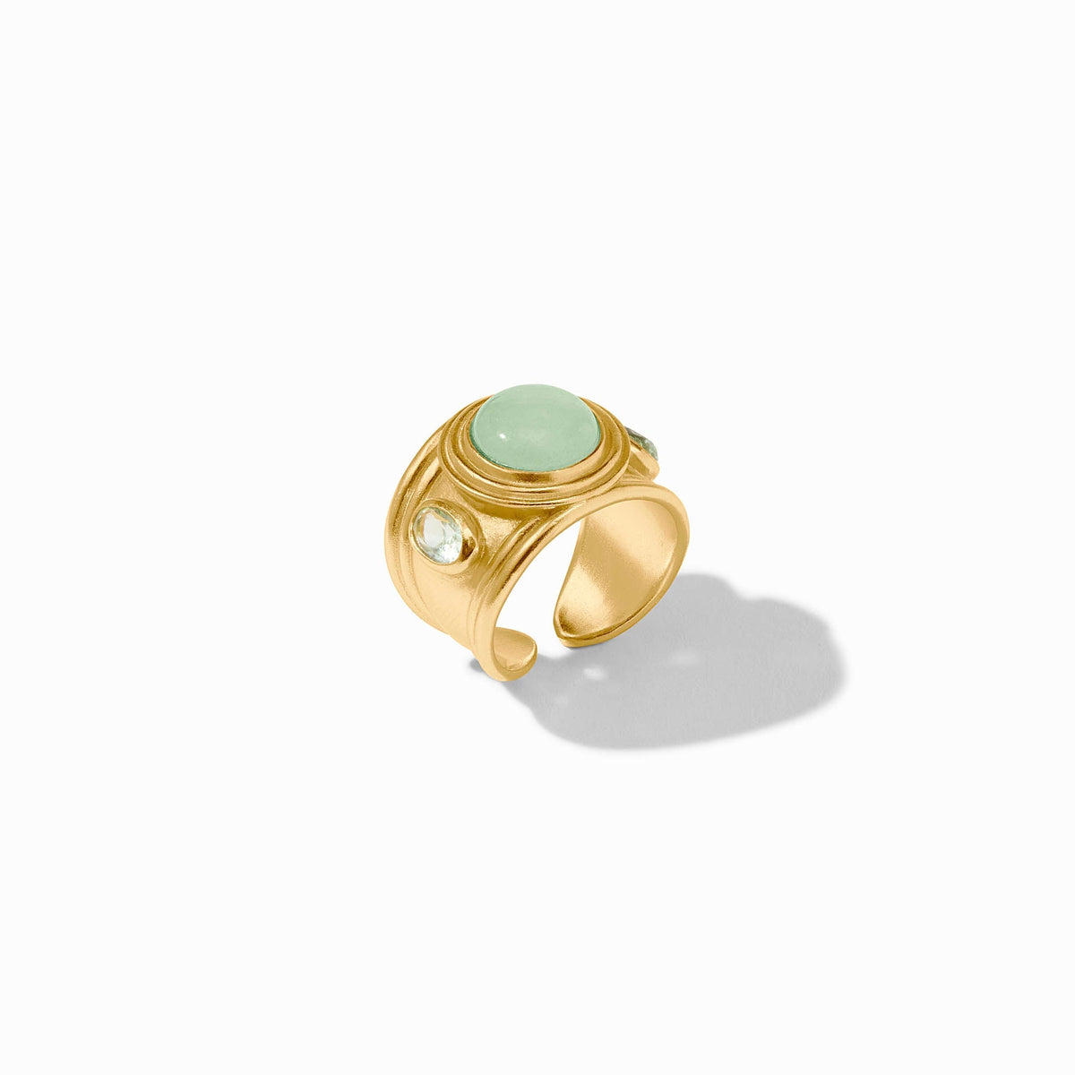 Adjustable Portofino stone ring with jade centerstone in gold plate finish