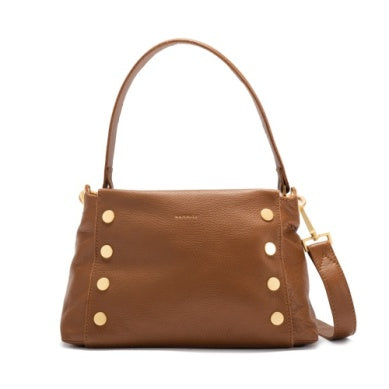 Bryant Med leather shoulder bag in black with brushed gold hardware