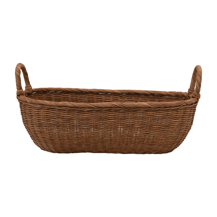 Hand-Woven Wicker Basket with Handles