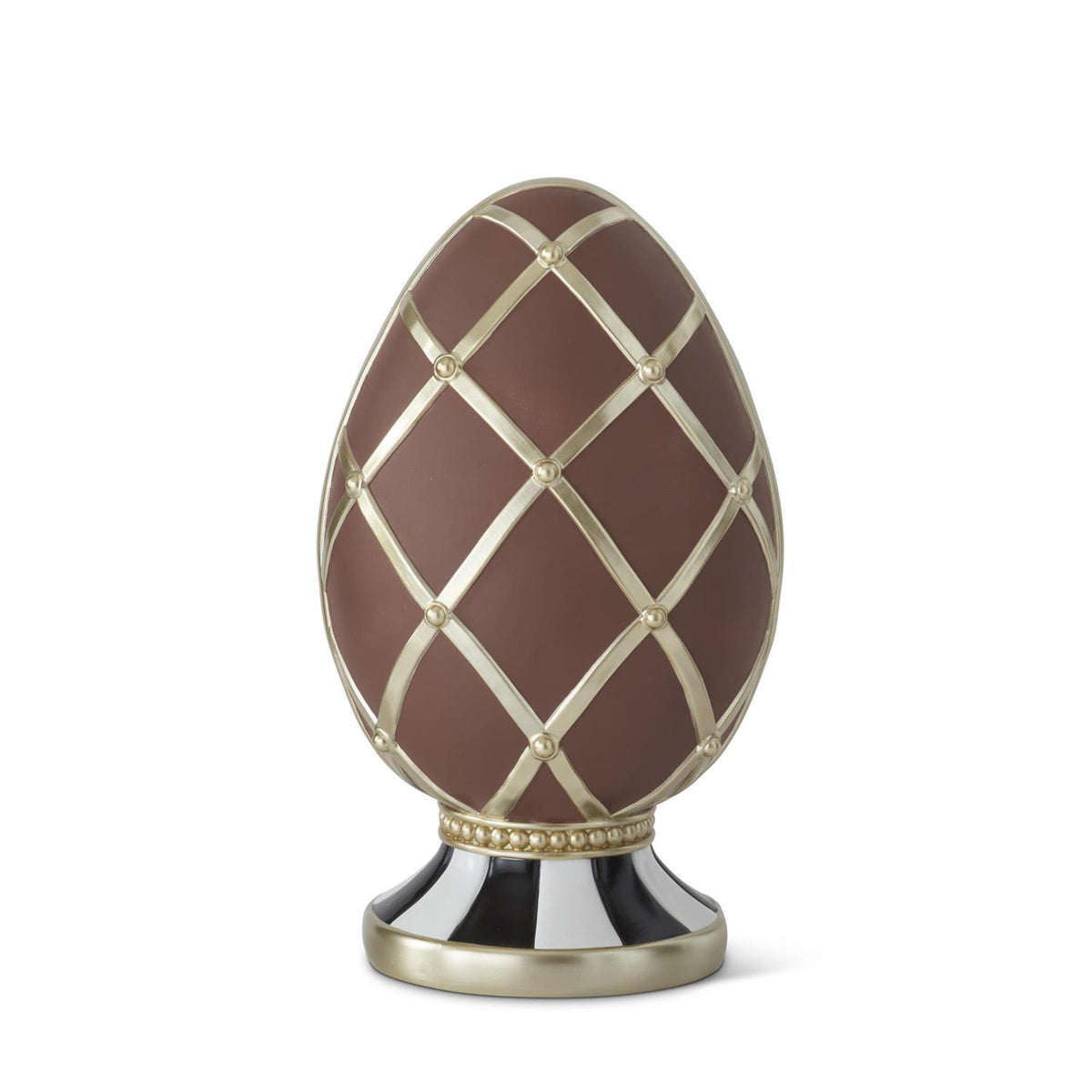 Twenty-one inch chocolate resin Easter egg with gold accents
