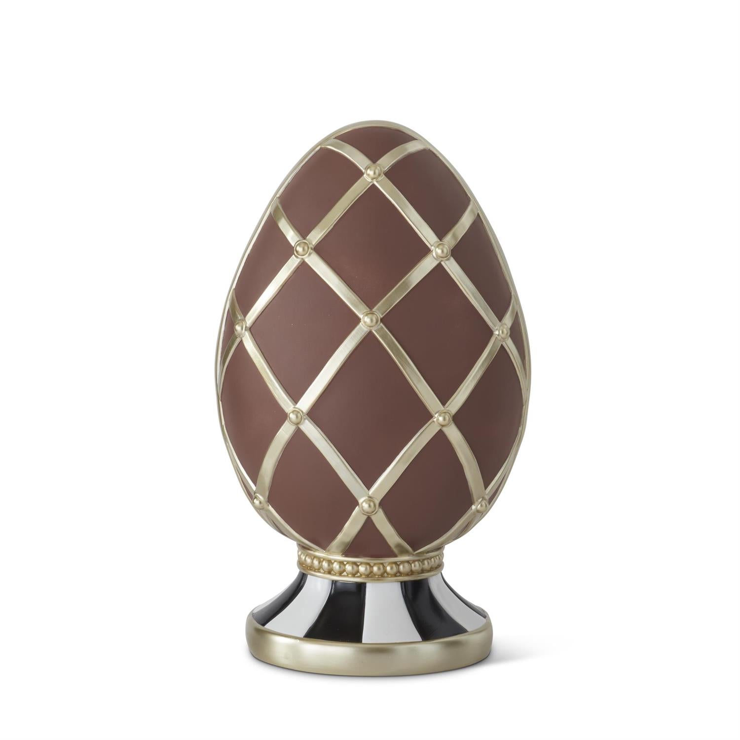 Twenty-one inch chocolate resin Easter egg with gold accents