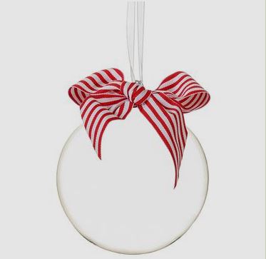 Clear glass ornament with white ribbon bow