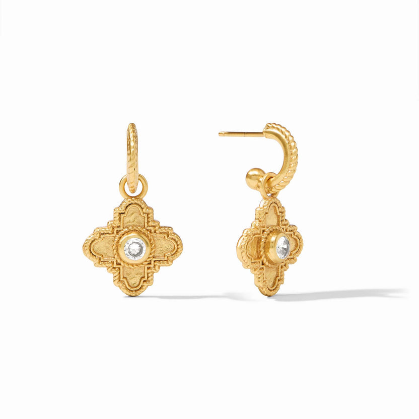 Theodora hoop earring with charm in gold finish featuring cubic zirconia stones