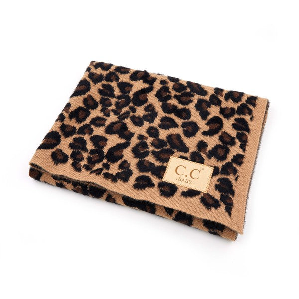 C.C Leopard Blanket in brown leopard print with rayon, PBT, and nylon fabric.