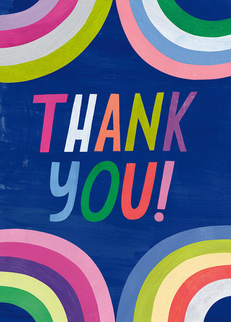 Thank You card with abstract rainbow holographic foil shimmer on white background