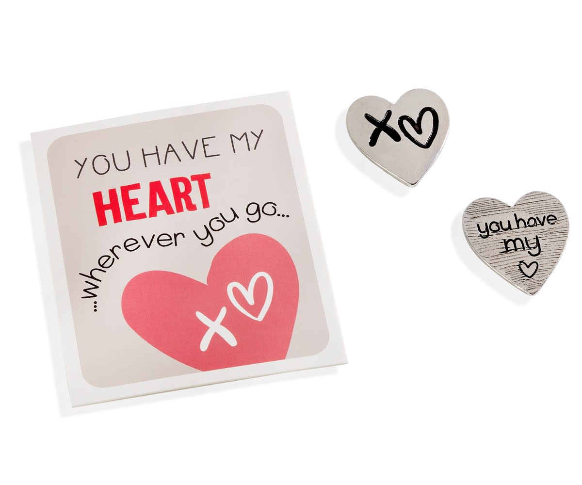 Alloy heart-shaped pendant with acrylic insert featuring 'YOU HAVE MY HEART' text in a modern silhouette.