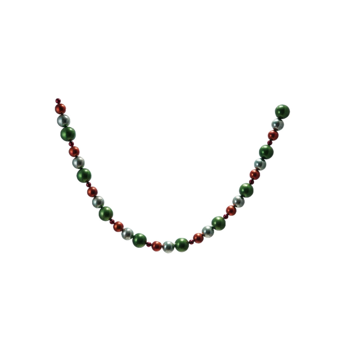 Multi-color plastic ball garland with spherical beads strung on a flexible wire.