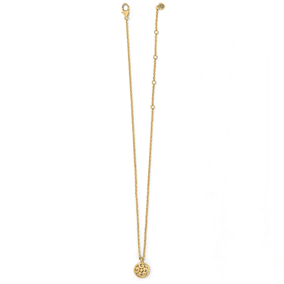 Gold plated Contempo Medallion Petite Necklace with adjustable lobster claw closure.