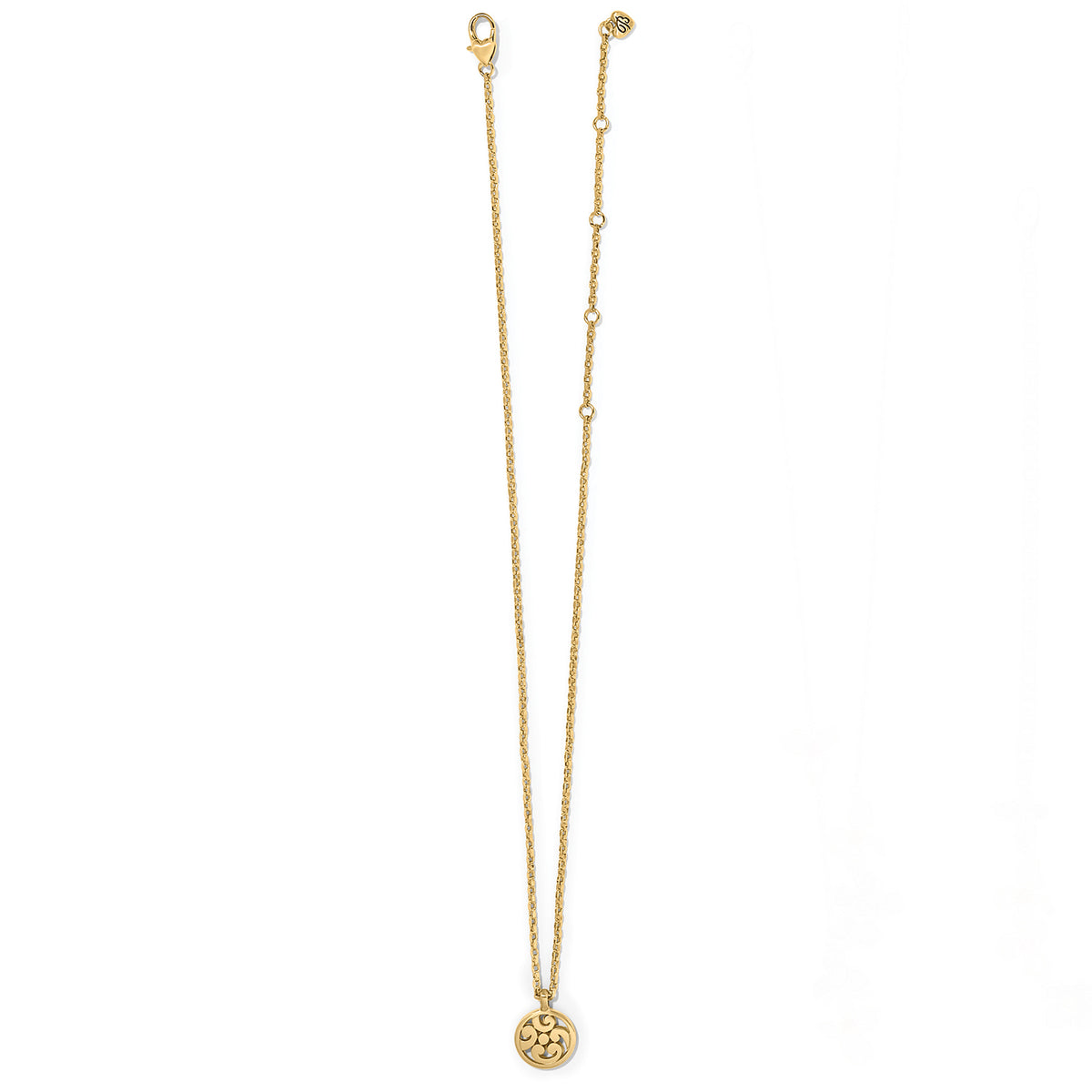 Gold plated Contempo Medallion Petite Necklace with adjustable lobster claw closure.