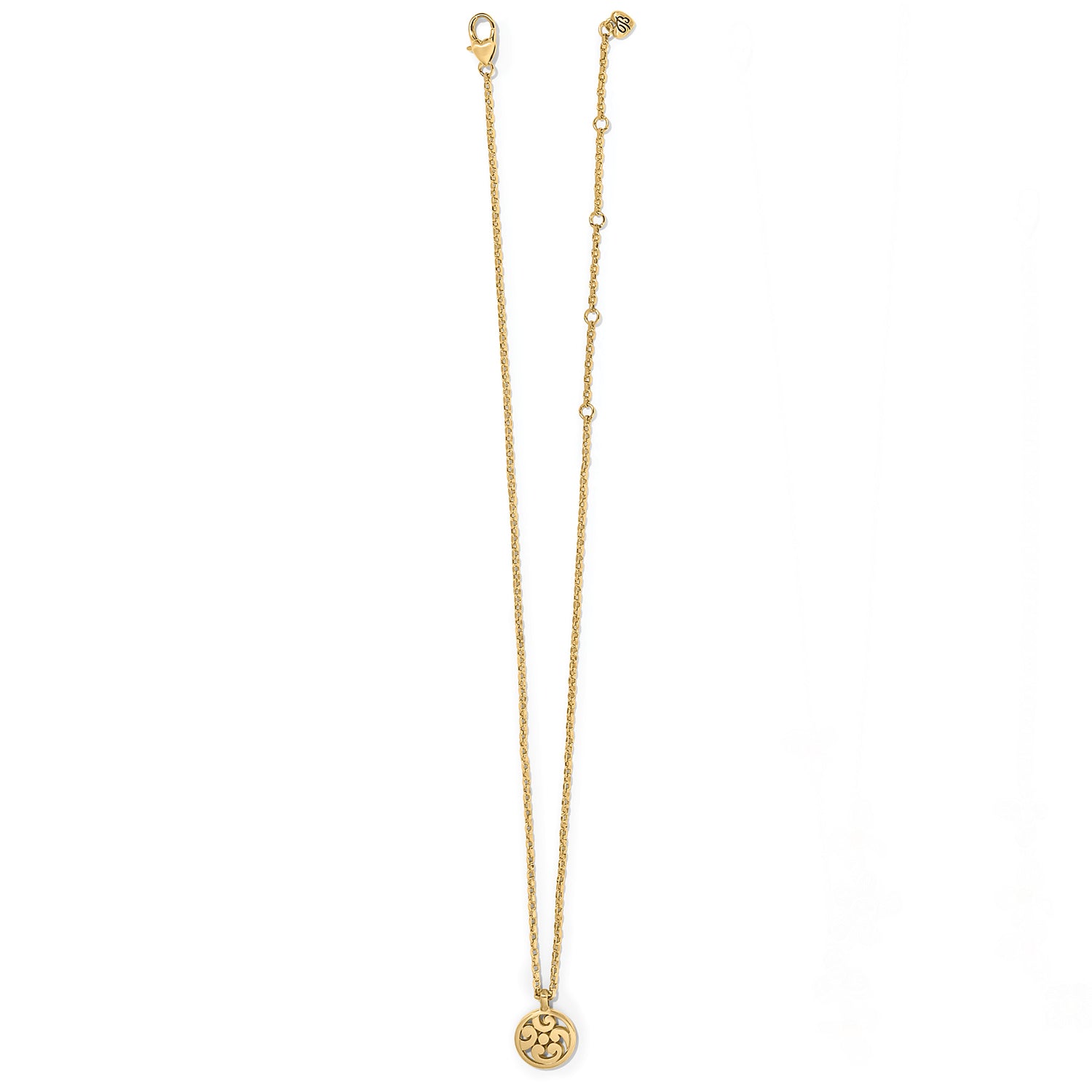 Gold plated Contempo Medallion Petite Necklace with adjustable lobster claw closure.