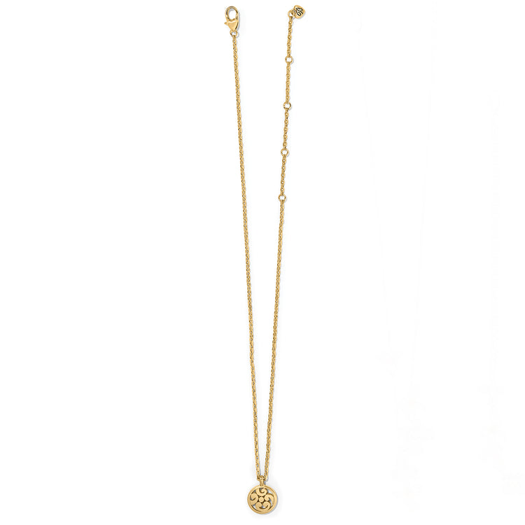 Gold plated Contempo Medallion Petite Necklace with adjustable lobster claw closure.