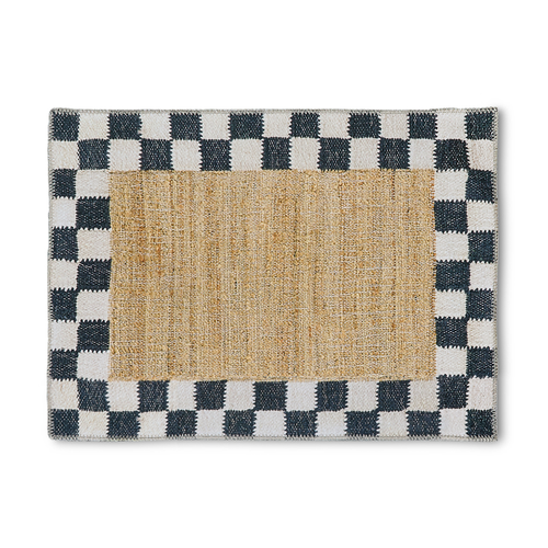 Naturals Check washable rug with a geometric checkered pattern in neutral tones on polyester.