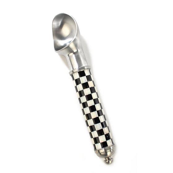 Supper Club Ice Cream Scoop with a black and white checkered handle and aluminum scoop.