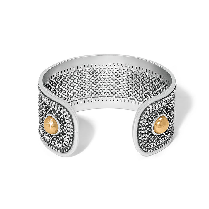 Silver-gold two-tone Ferrara Segreta cuff bracelet with a wide band silhouette.