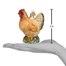Spring Chicken Christmas Ornament, 4 inches tall, shown held in a hand for scale.