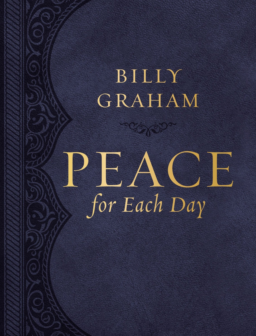 Leathersoft devotional book Peace for Each Day by Billy Graham with larger text and Scripture.