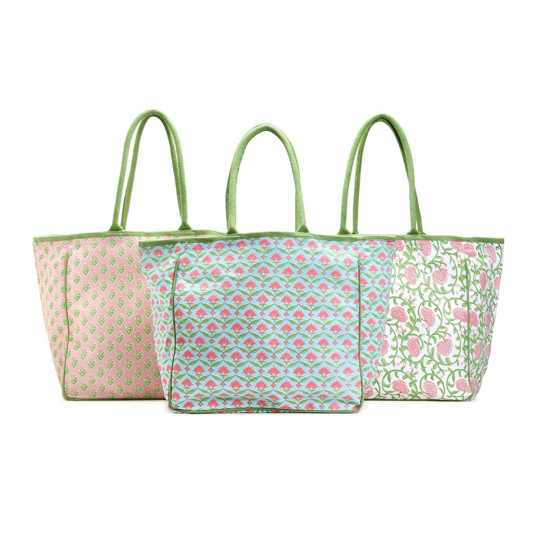 Floral Block Print Tote Bag