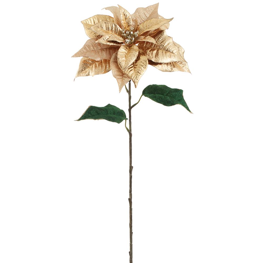 Gold sparkle fabric poinsettia spray with iron wire stems