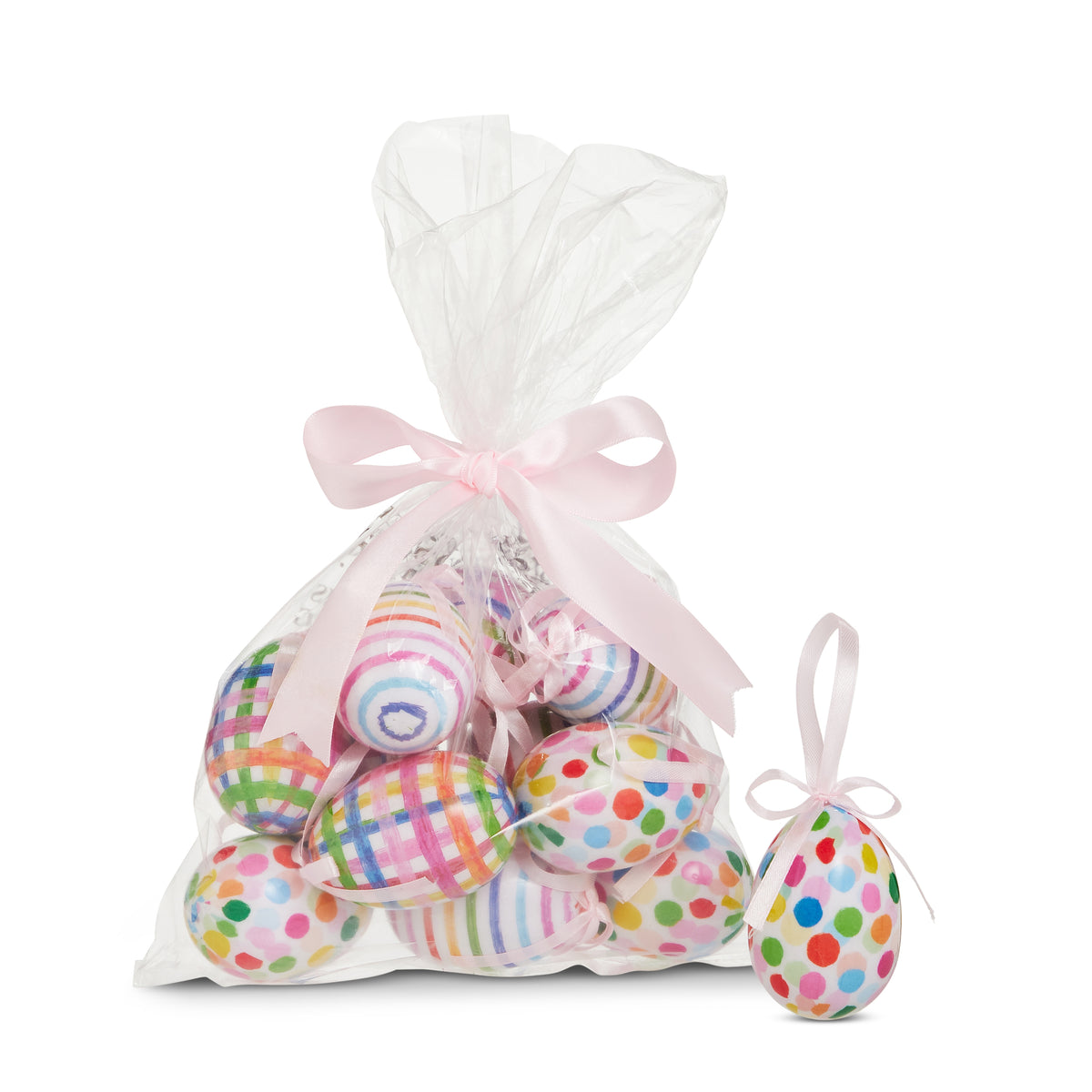 Three-inch sweet stripe egg made of white styrofoam with black striped pattern.