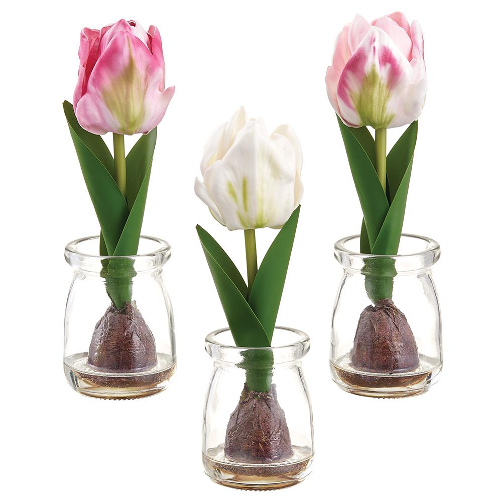 Pink two-tone glass tulip vase with a curved silhouette.