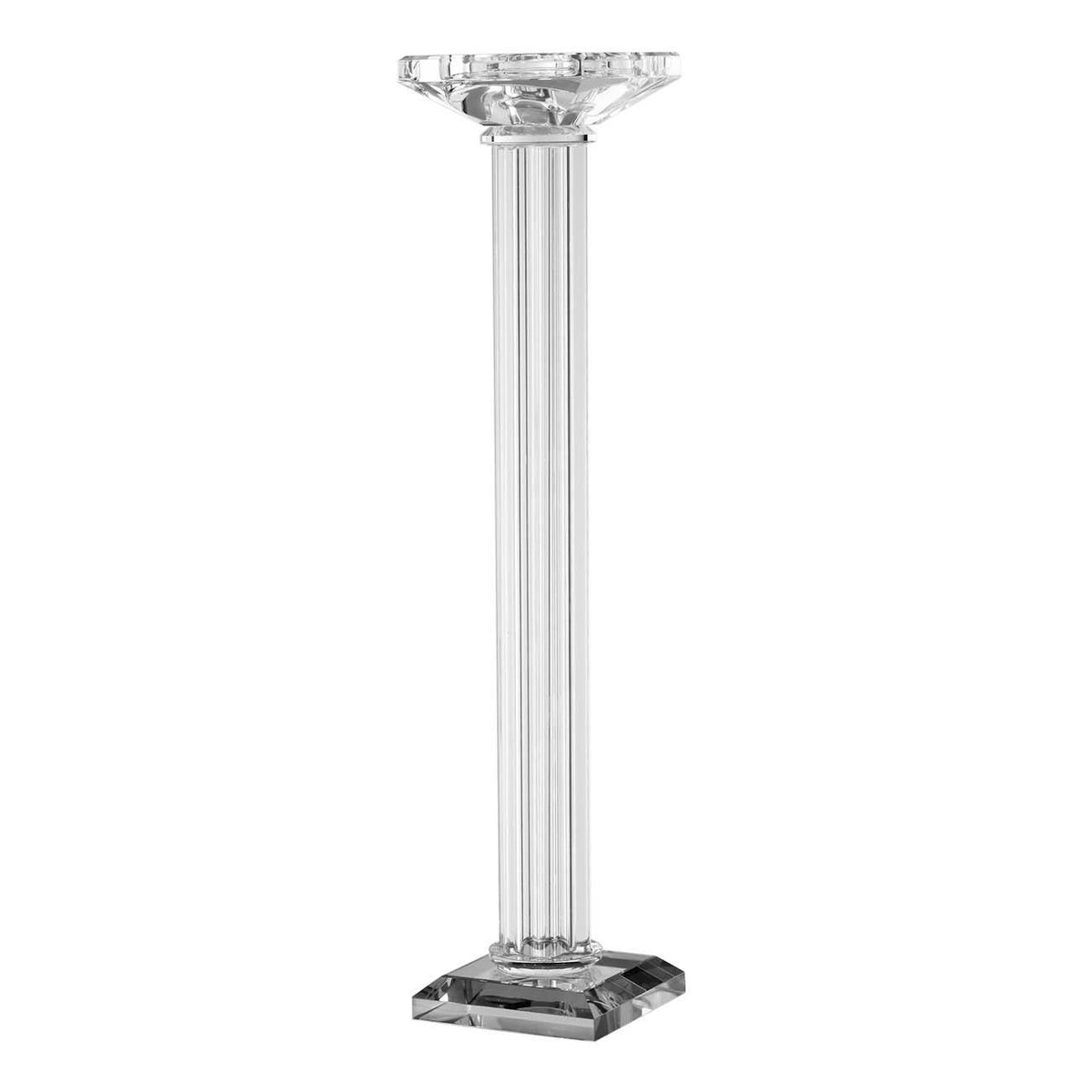 Seventeen-inch clear crystal candle holder with faceted cylindrical shape
