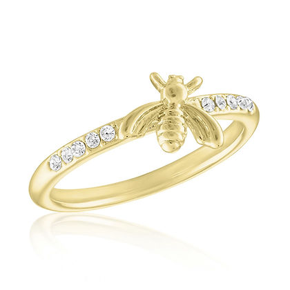 CZ Bee Gold Layers Ring featuring gold-tone metal with cubic zirconia stones in a layered geometric silhouette.