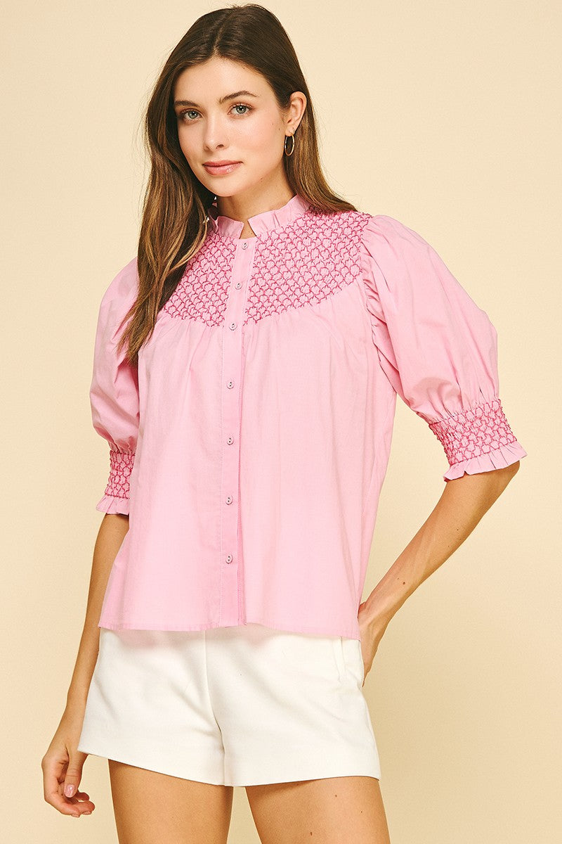 Camila Embroidered Button Down Blouse Top