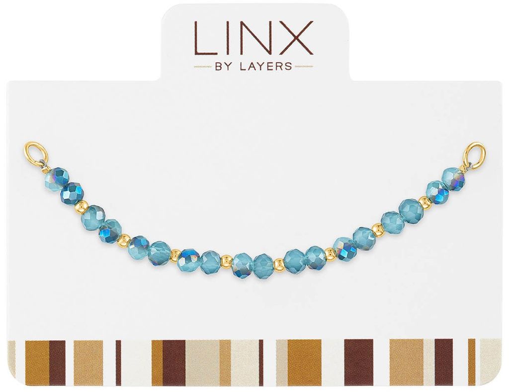 Gold Transitioning Blue Facet LINX Add-on with faceted blue beads and gold spacers on a display card.