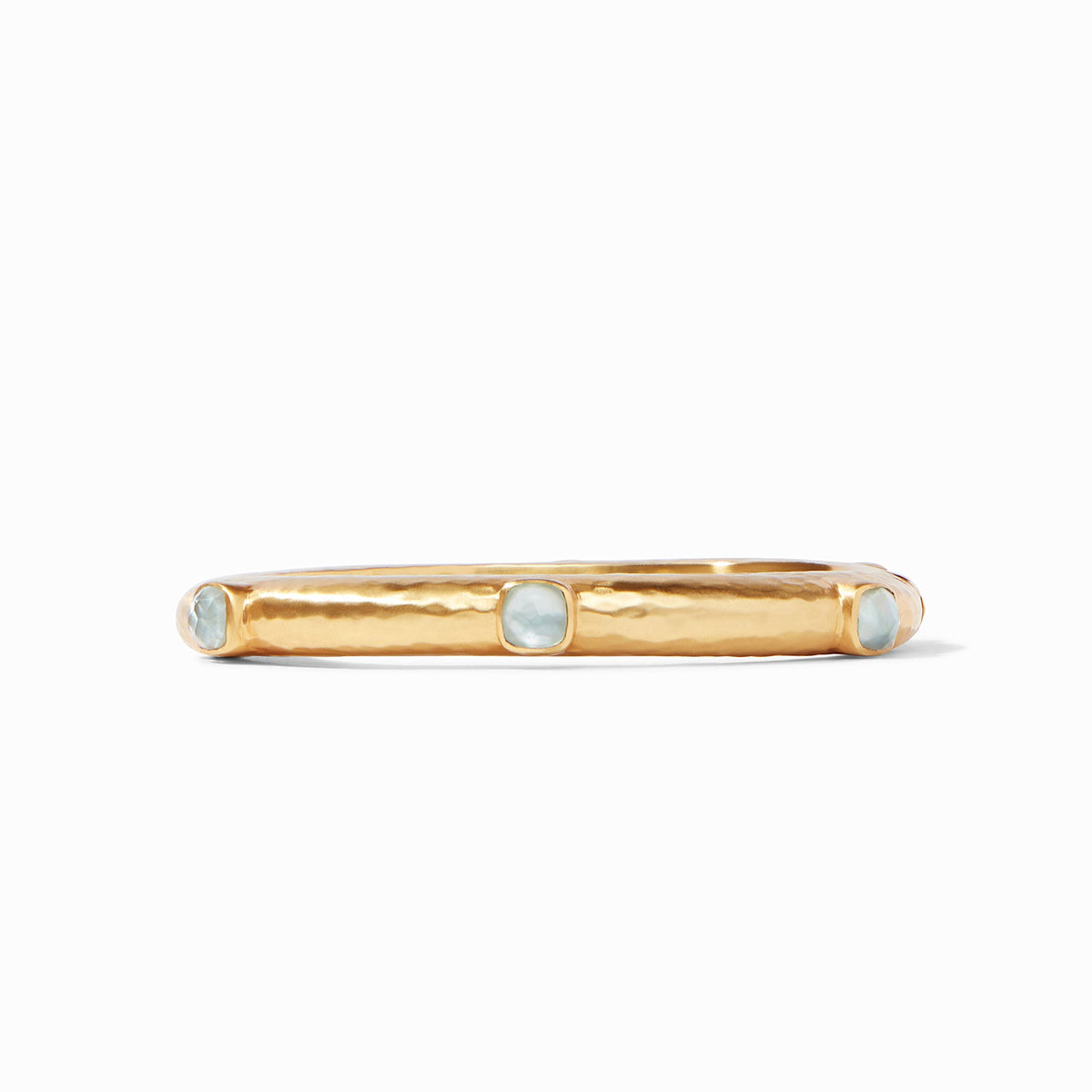 Rose-cut glass bangle with mother of pearl doublets in hammered gold plate