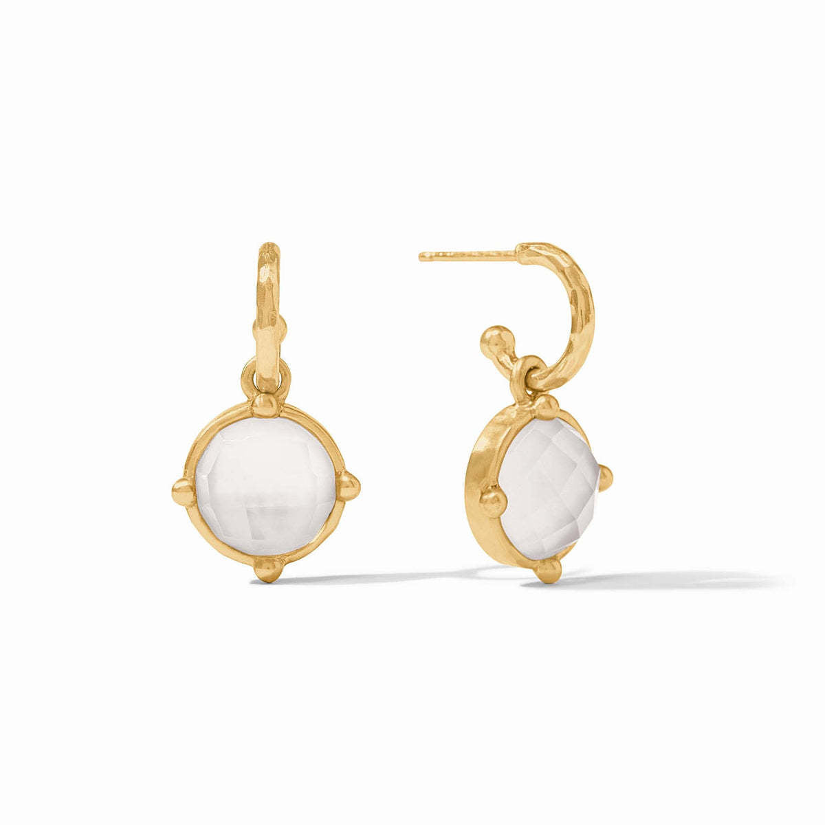 Honeybee Hoop & Charm Earring in gold-tone metal featuring a small bee charm and pearl accents on the hoop.