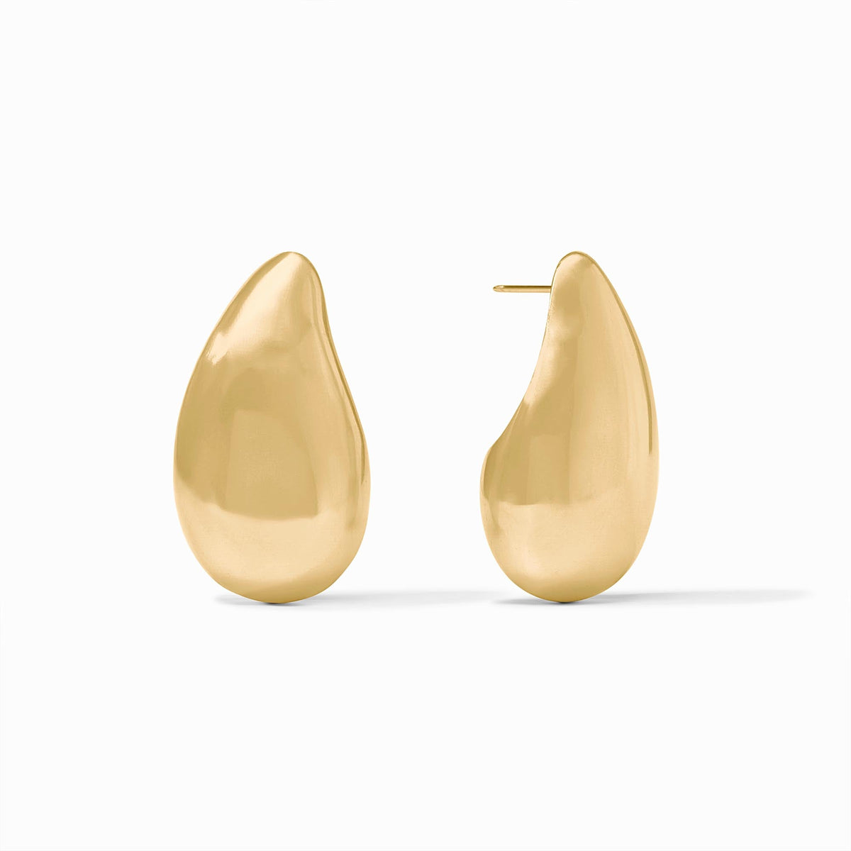 Three undulating gold-plated earrings in small, medium, and large sizes with a liquid droplet silhouette.