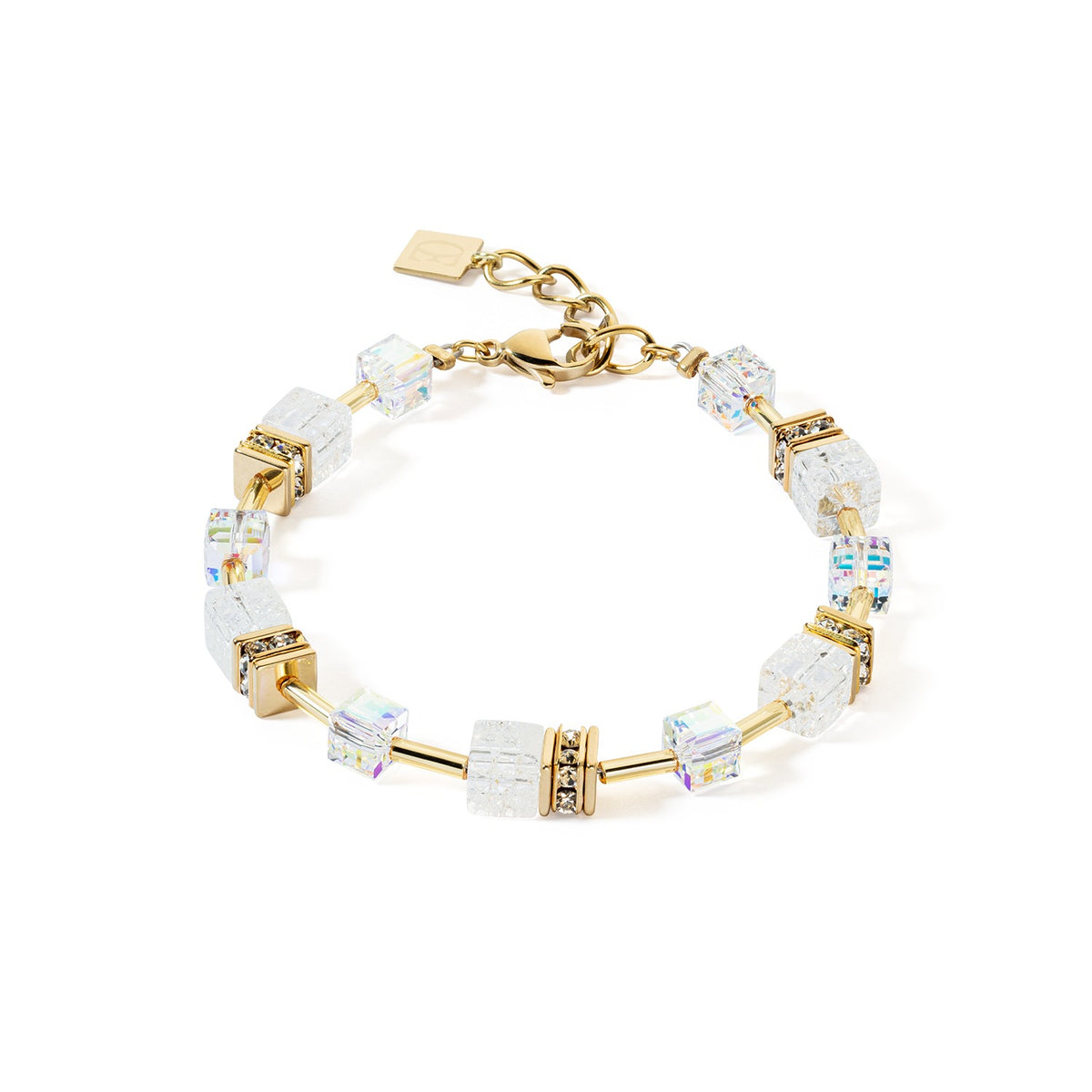 GeoCUBE Iconic Nature Bracelet in gold and white with rock crystal and Swarovski crystals.