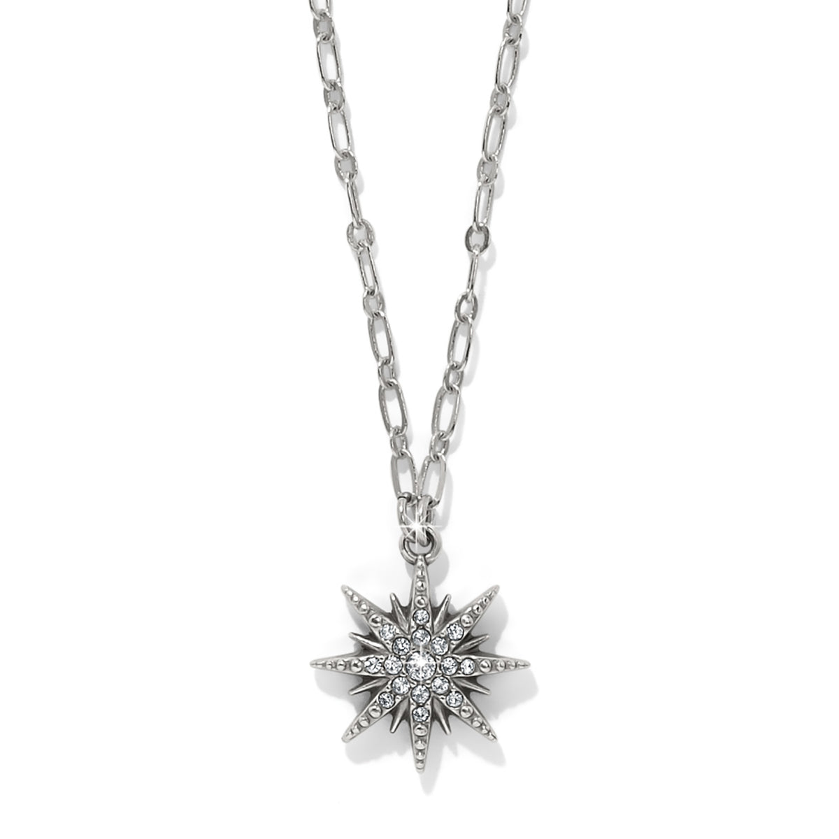 Silver plated adjustable short necklace with a star pendant on an 16- to 18-inch chain.