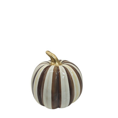 Medium pumpkin with chocolate stripes in a natural fabric texture